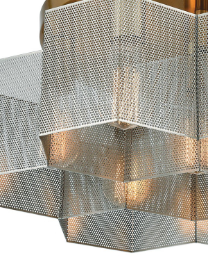 Compartir 7-light Semi Flush Mount In Satin Brass With Perforated Metal