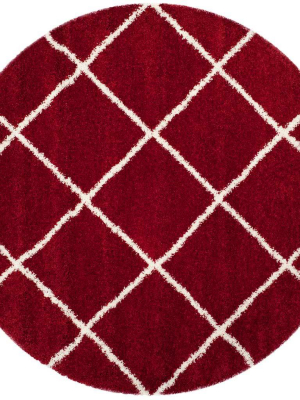 Hudson Shag Diamond Red/ivory Round Rug