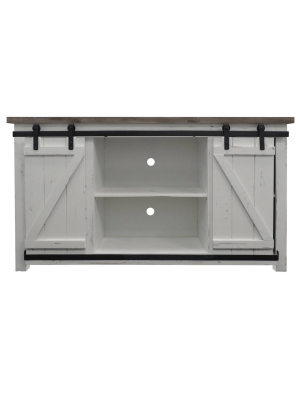 Farmhouse Style Media Console With Barn Style Sliding Door Brown/white - The Urban Port