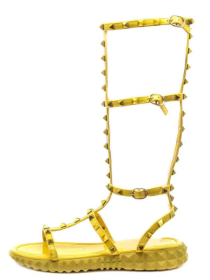 Thorn Yellow Stud Caged Open Toe Gladiator Boot