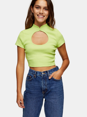 Petite Green Ribbed Cut Out Crop Top