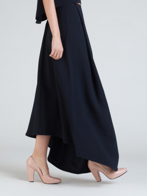 Waterfall Deep Pleated Maxi Skirt - Black Blue