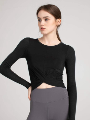 Carbon Black Cross Front Long Sleeve Top