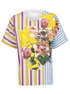 Marni Floral Striped Printed T-shirt