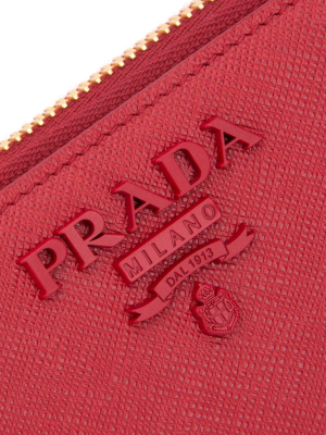 Prada Logo Plaque Zip-around Wallet