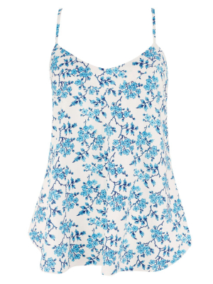 Ivory Floral Blue Cami Round Neck Top