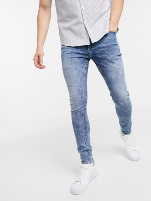 New Look Super Skinny Acid Washed Jeans In Blue