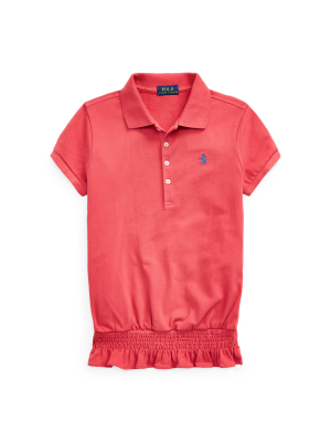 Smocked Stretch Mesh Polo