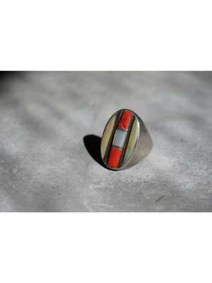 Mother Of Pearl & Coral Inlay Ring | Vintage