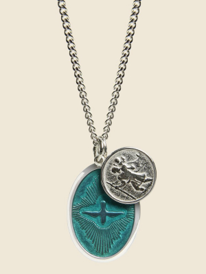 Mini Dove Pendant Necklace - Teal Enamel/sterling Silver