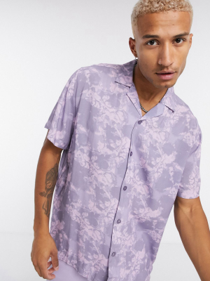 Asos Design Regular Fit Shirt In Purple Tie Dye