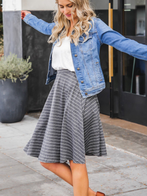 Elodie Skirt - Charcoal Stripe