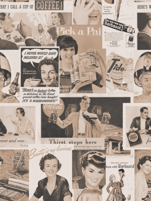 Retro Ads Wallpaper In Sepia From The Eclectic Collection By Mind The Gap