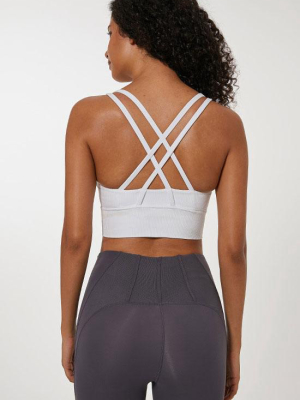 Petite Ribbed Cross Strappy Crop Top Sports Bra