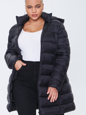 Plus Size Hooded Longline Puffer Jacket