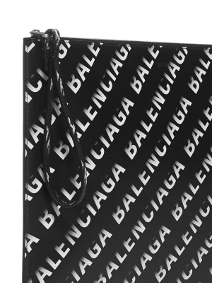 Balenciaga Allover Logo Printed Pouch Bag