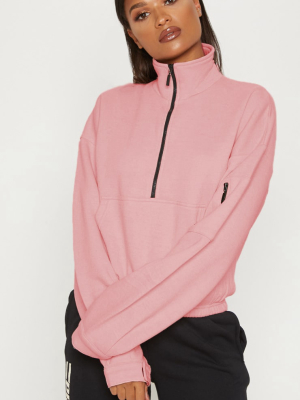 Dusty Pink Oversized Zip Front Sweater