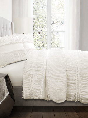 White Nova Ruffle Comforter Set - Lush Décor