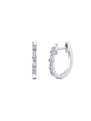 Mixed Cut Diamond Mini Huggies - White Gold