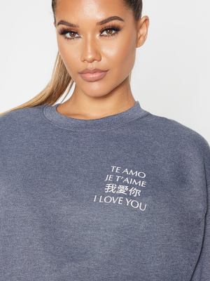 Charcoal Grey I Love You Slogan Oversized Sweater