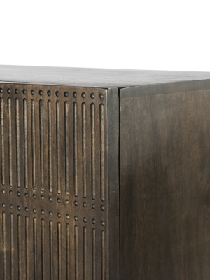 Kelby Media Console - Carved Vintage Brown