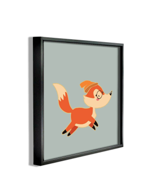 12"x1.5"x12" Hipster Fox With Beanie Framed Giclee Texturized Art - Stupell Industries