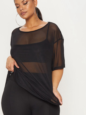 Plus Black Sheer Mesh Oversized T-shirt