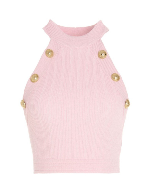 Balmain Button-detail High Neck Cropped Top