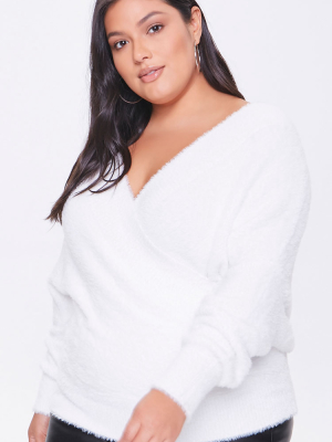 Plus Size Fuzzy Surplice Sweater