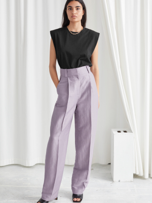 Wide Tailored Linen Blend Trousers