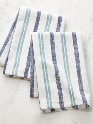 Farmhouse Aqua Stripe Dish Towels, Set Of 2