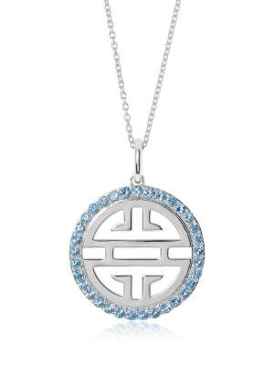 Silver Shou Pendant Necklace With Swiss Blue Topaz