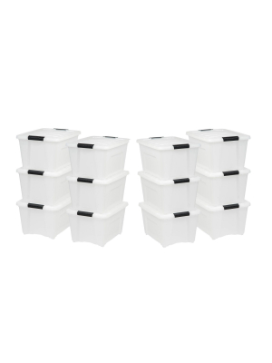 Iris 32 Quart Stack And Pull Storage Container Box Bin System W/ Lids (12 Count)