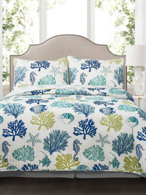 3pc Coastal Reef Quilt Navy/blue - Lush Décor