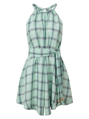 Hankerchief Seafoam Windowpane Linen Romper