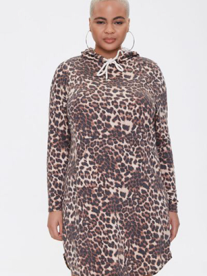 Plus Size Leopard Hoodie Dress