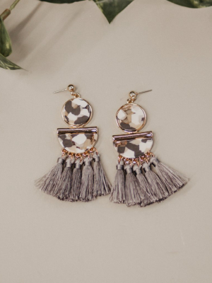 Multi-tassel Earrings - Grey