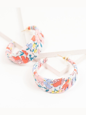 Ditsy Daisy Floral Fabric Wrap Hoop Earring