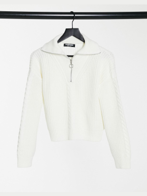 Fashion Union Sweater With Half Zip In Cable Knit