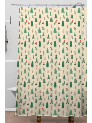 Pimlada Phuapradit Tiny Pine Trees Christmas Shower Curtain Green - Deny Designs