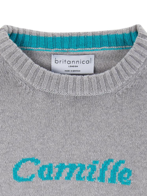 Camden Personalised Cashmere Baby Sweater - London Grey & Azure