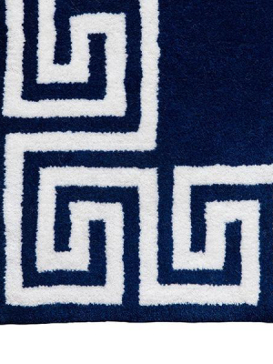 Greek Key Rug In Navy