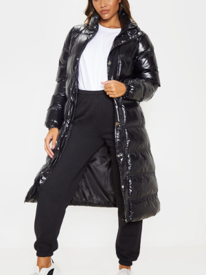 Black Maxi High Shine Fitted Puffer