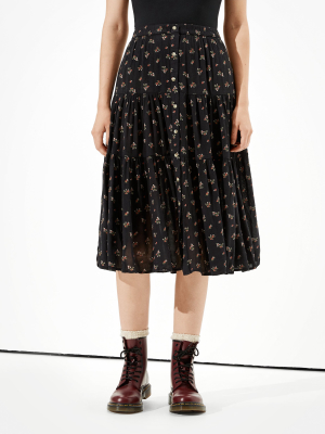 Ae Tiered Button Up Midi Skirt