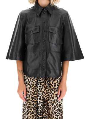 Ganni Cropped Sleeve Leather Shirt