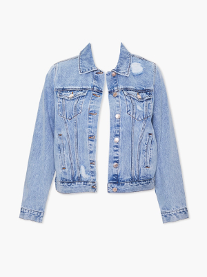 Plus Size Distressed Denim Jacket