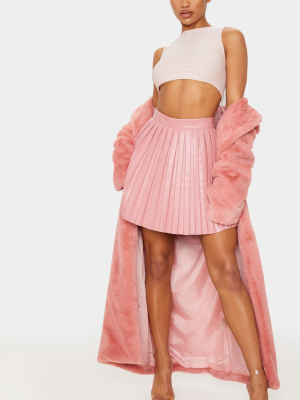 Rose Faux Leather Pleated Skater Skirt