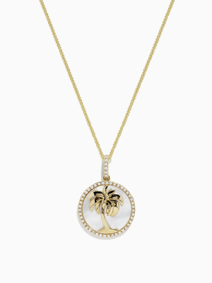 Effy 14k Yellow Gold Mother Of Pearl And Diamond Palm Tree Pendant, 0.18 Tw