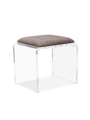 Interlude Home Mira Acrylic Stool In Grey Velvet