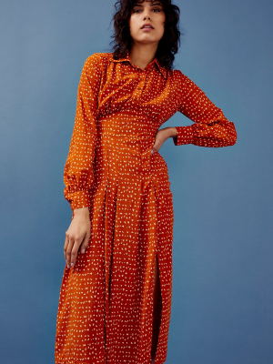 Rust Split Spot Midi Shirt Dress